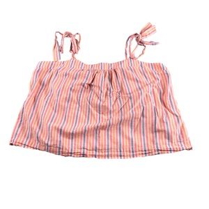 Gap Women XL Multi Color Strip Shoulder Tie Crop Top, Rainbow, Festival, Boho